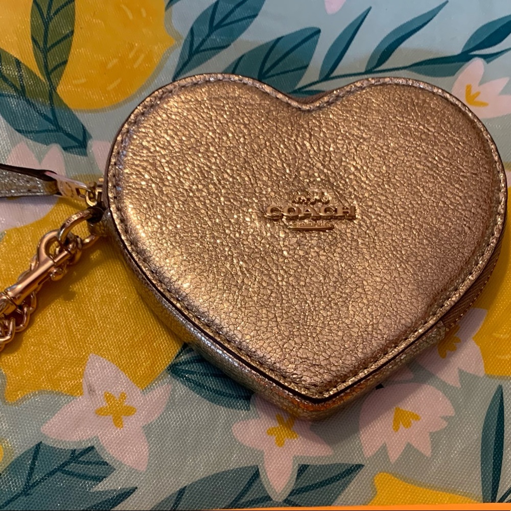 Coach heart metallic gold wristlet or coin purse